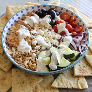 Mediterranean Chicken Bowl with Orzo and Tzatziki